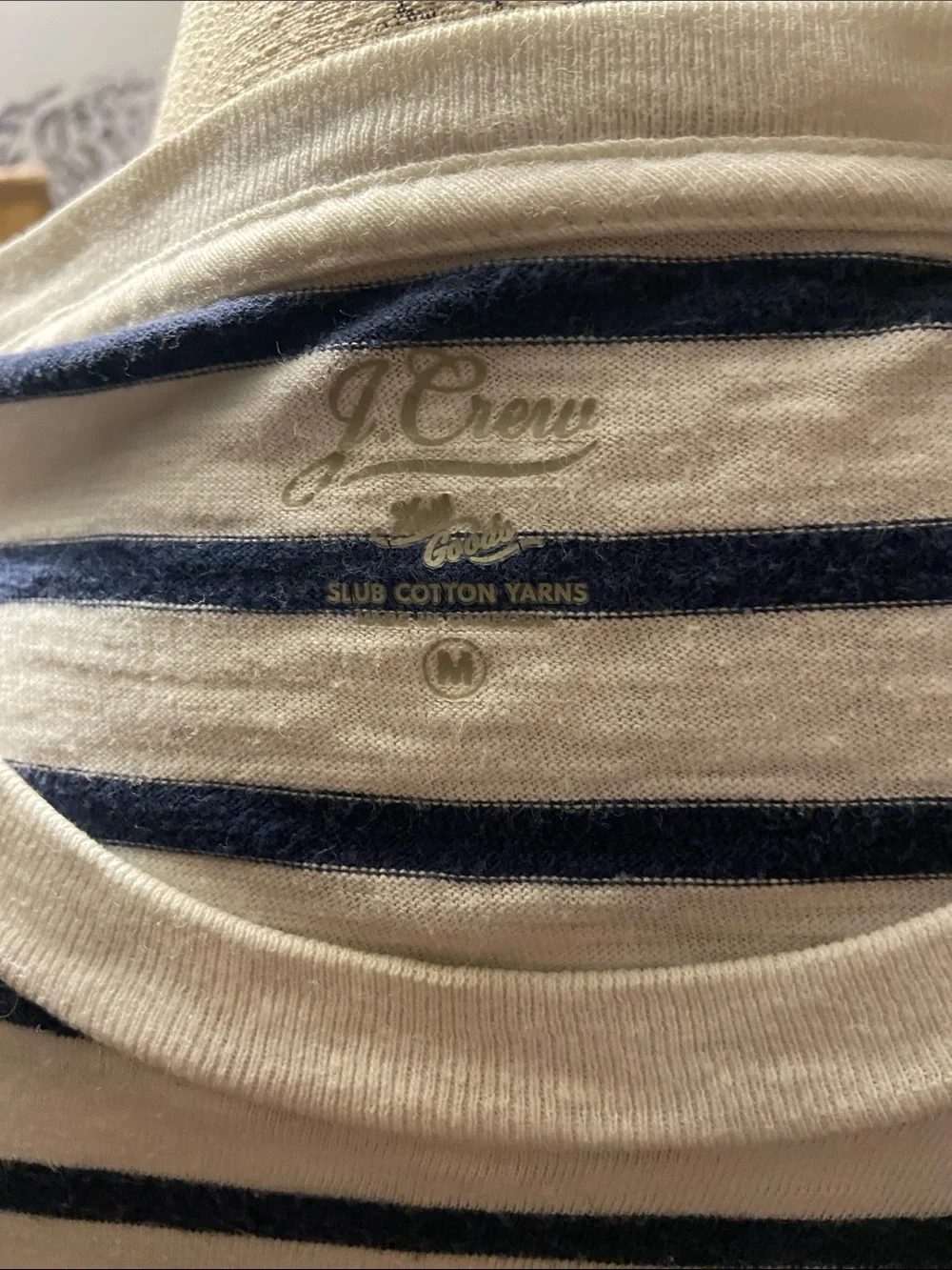 J Crew Medium Striped Long-Sleeve Pocket Tee - Navy & White